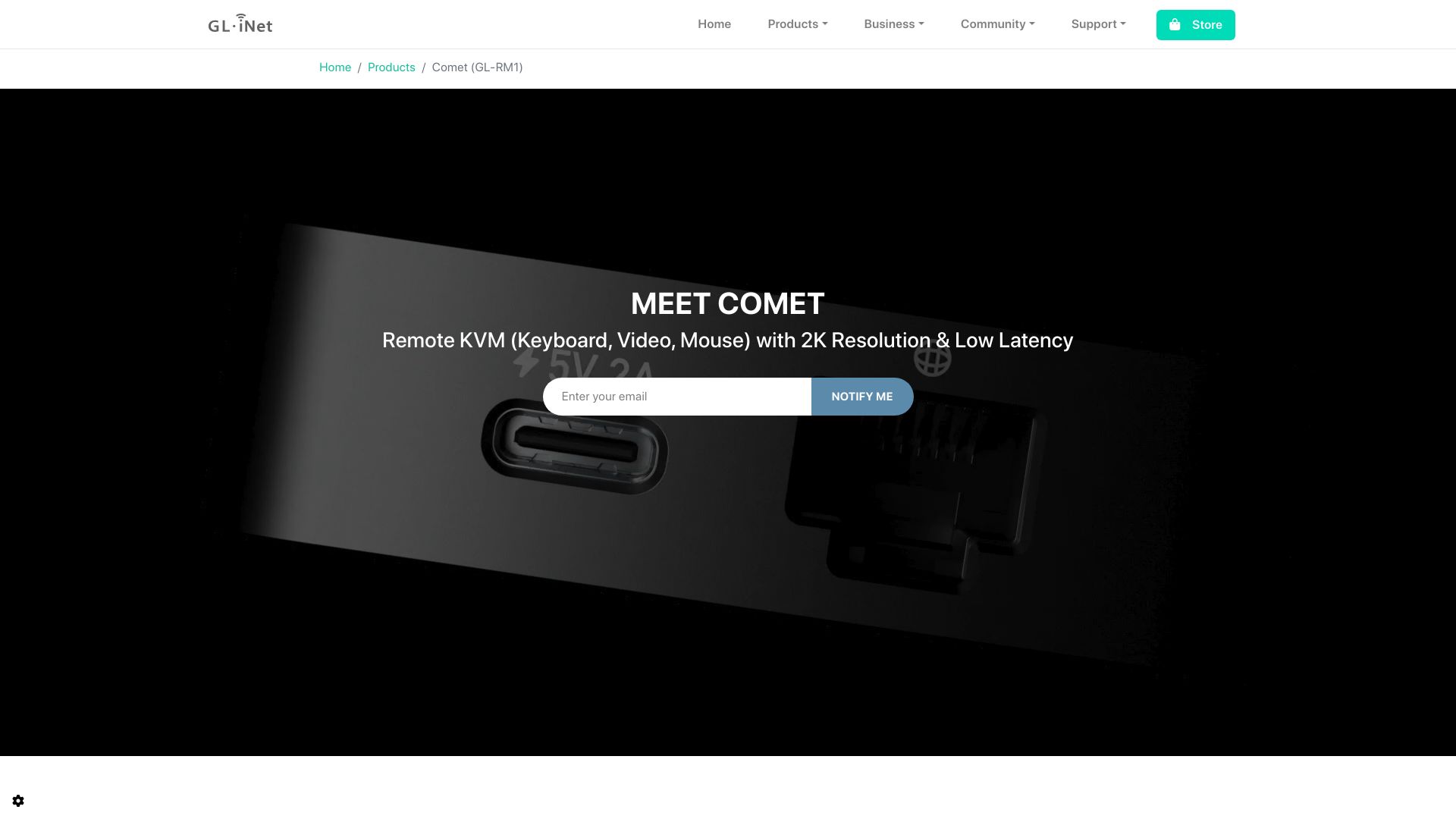 Screenshot of gl-inet.com: Comet open source remote KVM from GL-iNet