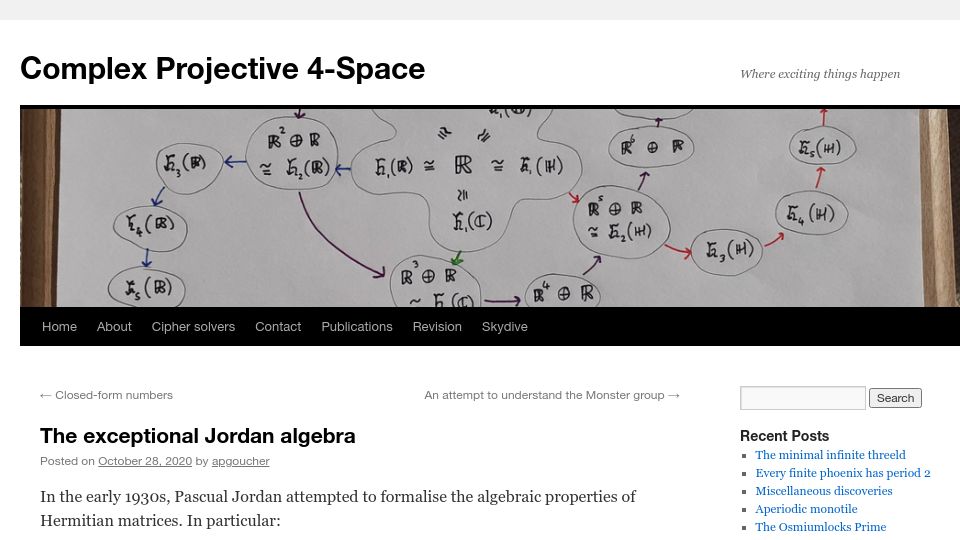 Screenshot of cp4space.hatsya.com: The exceptional Jordan algebra (2020)