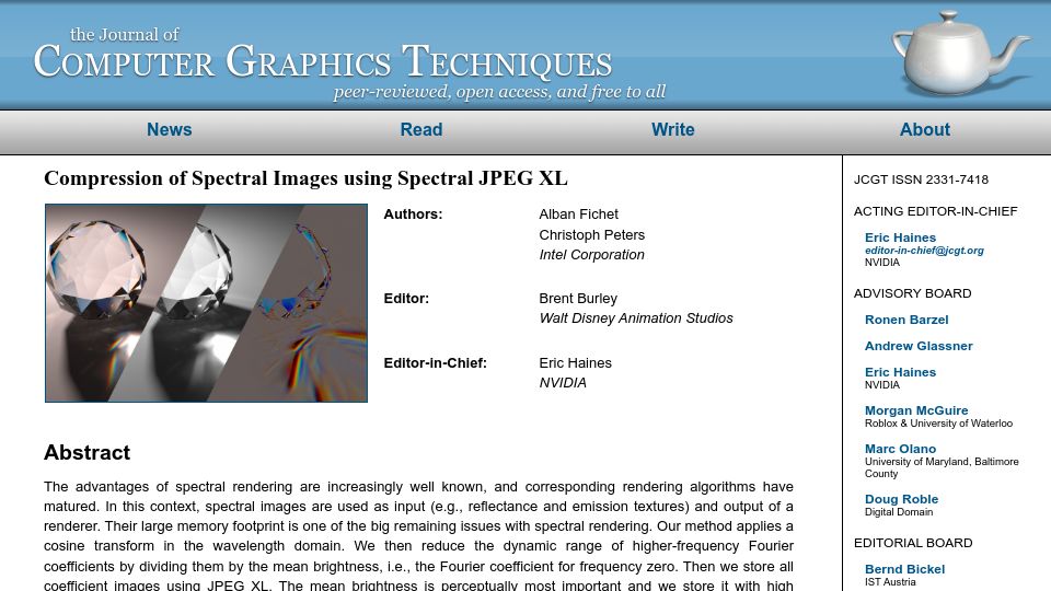 Screenshot of jcgt.org: Compression of Spectral Images Using Spectral JPEG XL