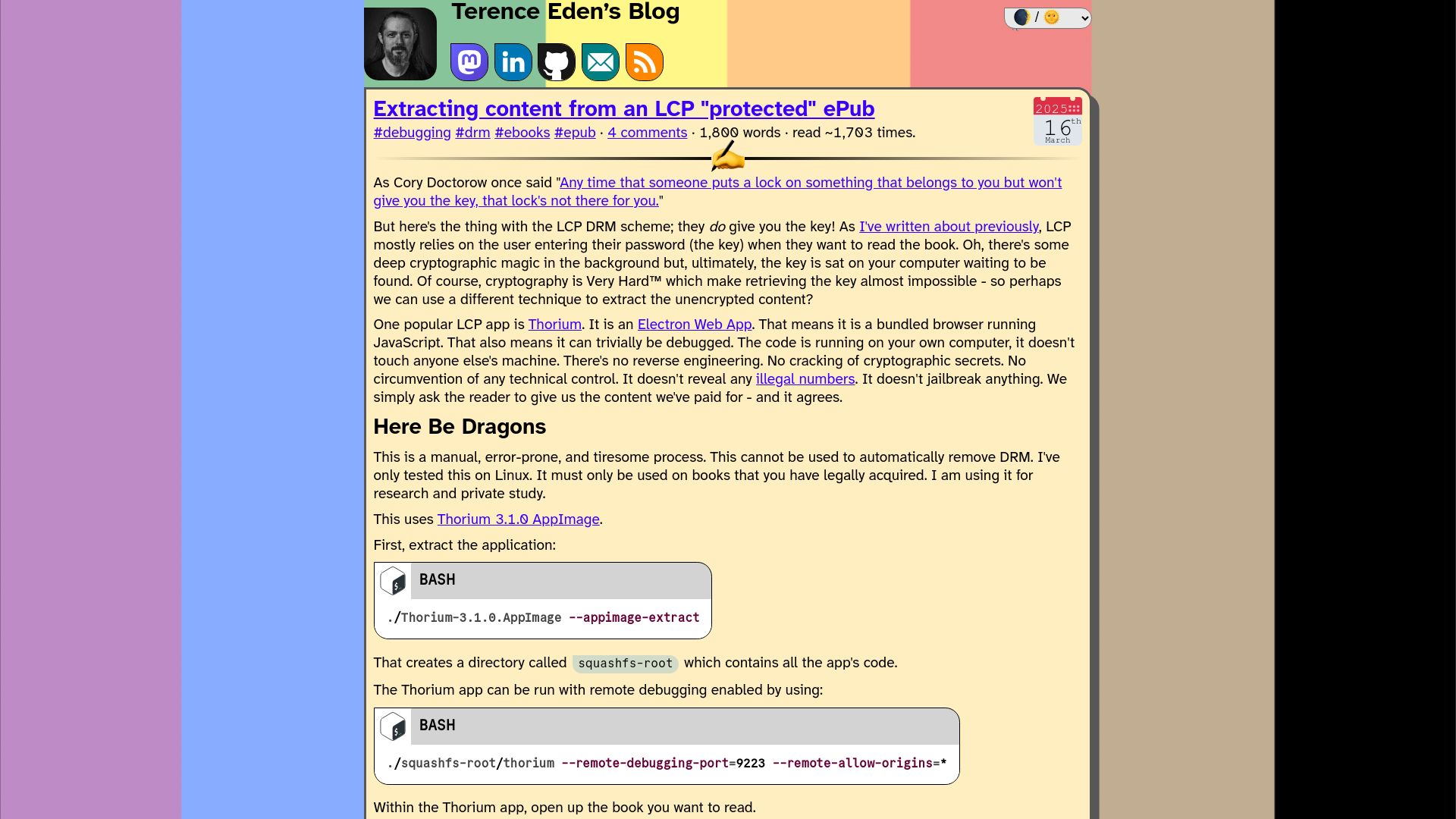 Screenshot of shkspr.mobi: Extracting content from an LCP “protected” ePub