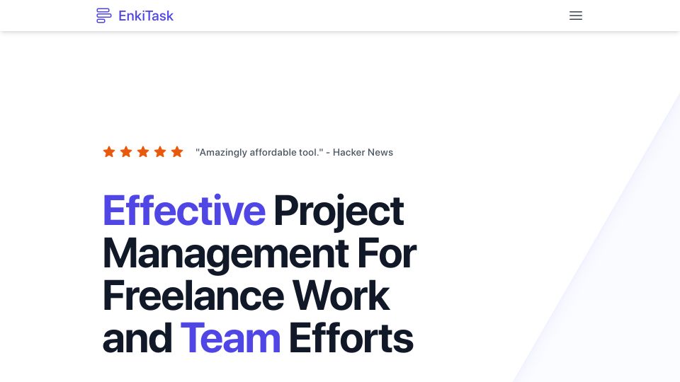 Screenshot of enkitask.com: Show HN: EnkiTask: Lightweight Project Management for Freelancers