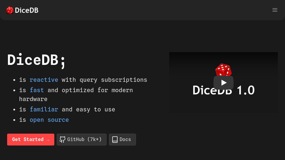 Screenshot of dicedb.io: DiceDB
