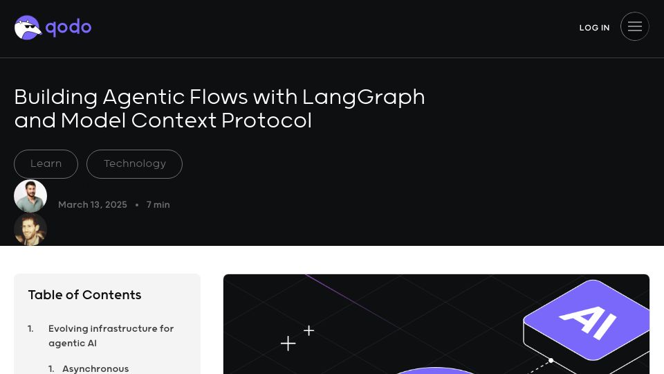 Screenshot of qodo.ai: Building Agentic Flows with LangGraph and Model Context Protocol