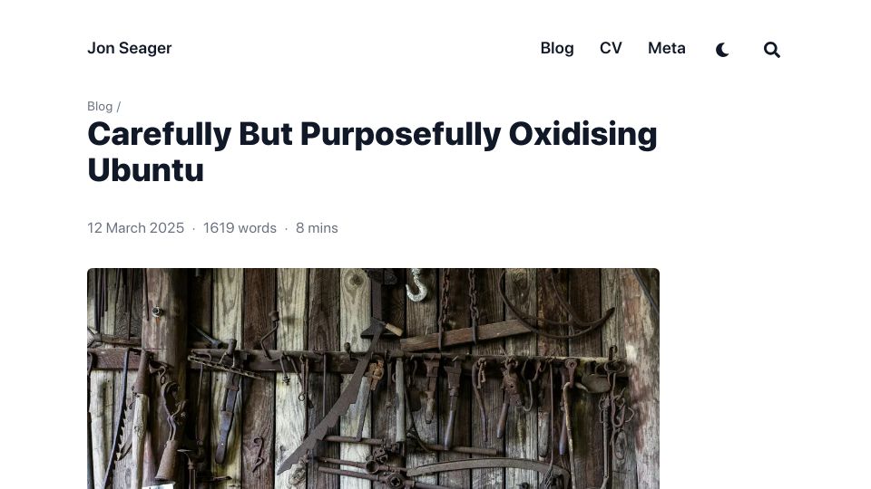 Screenshot of jnsgr.uk: Carefully but Purposefully Oxidising Ubuntu