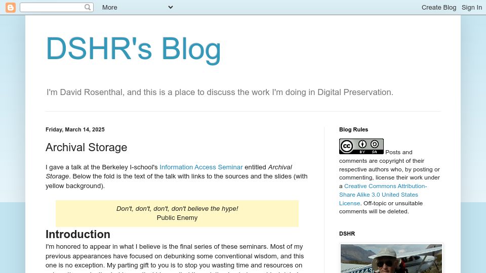 Screenshot of blog.dshr.org: Archival Storage