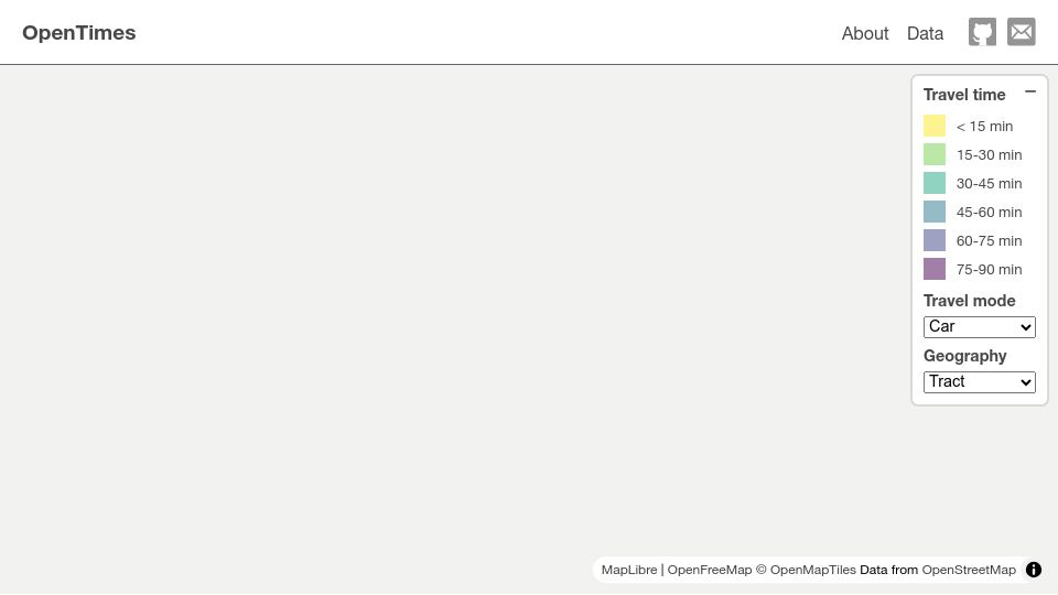 Screenshot of opentimes.org: Show HN: OpenTimes – Free travel times between U.S. Census geographies