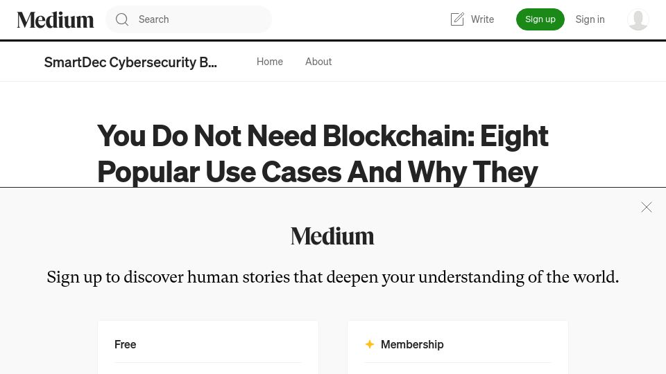 Screenshot of blog.smartdec.net: You Do Not Need Blockchain: Popular Use Cases and Why They Do Not Work (2019)