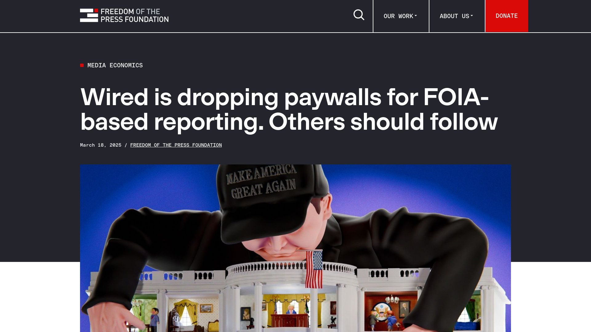 Screenshot of freedom.press: Wired is dropping paywalls for FOIA-based reporting. Others should follow