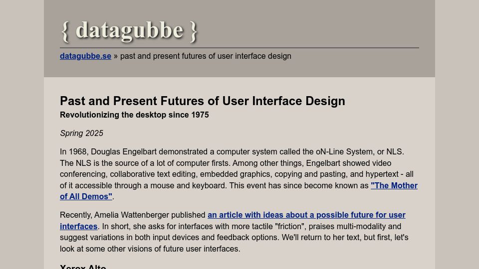 Screenshot of datagubbe.se: Past and Present Futures of User Interface Design