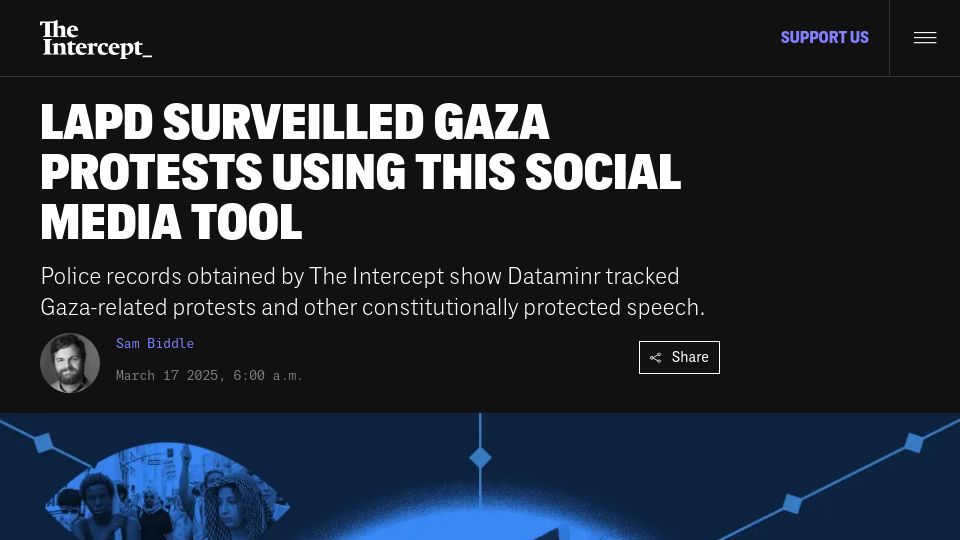 Screenshot of theintercept.com: Dataminr tracked Gaza-related protests