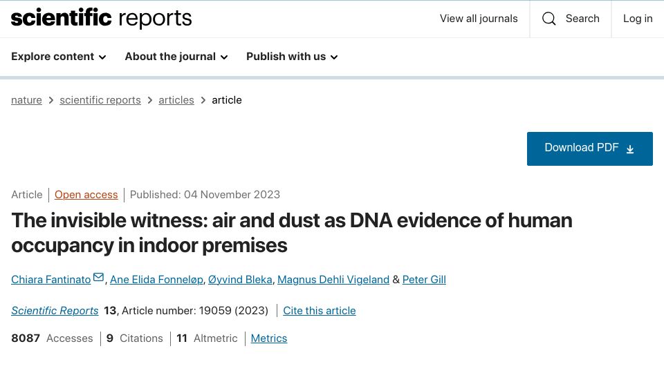 Screenshot of nature.com: Extracting DNA from the air – DNA evidence of human occupancy in indoor premises