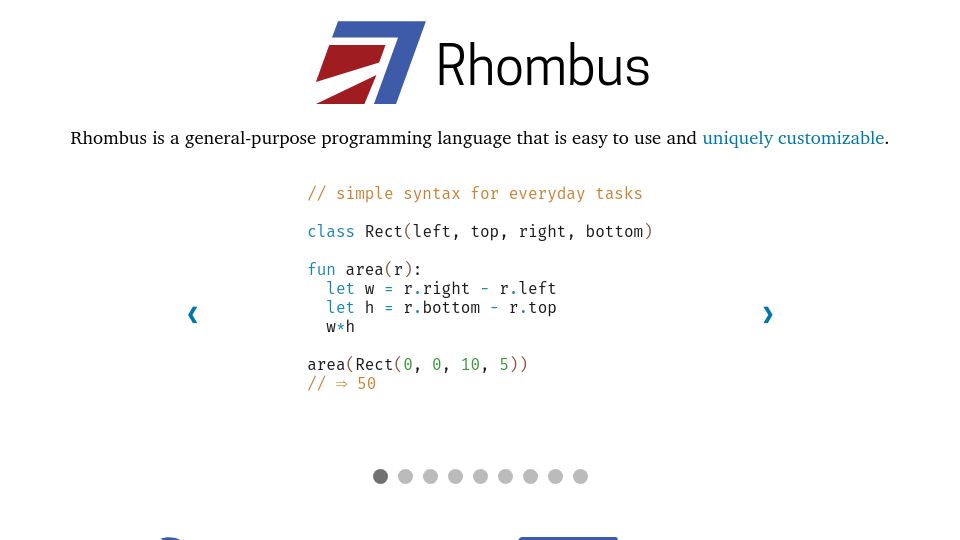 Screenshot of rhombus-lang.org: Rhombus Language