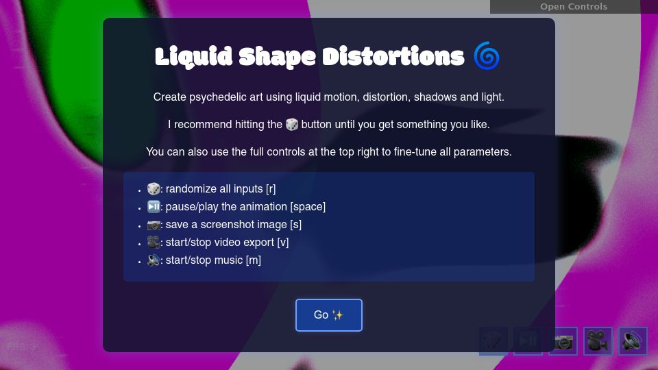 Screenshot of collidingscopes.github.io: Show HN: Psychedelic animation generator; (p)art of your next trip