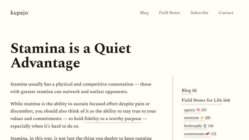 Screenshot of kupajo.com: Stamina Is a Quiet Advantage