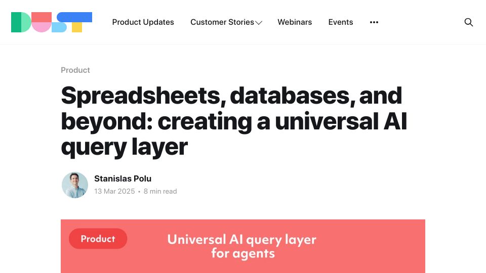 Screenshot of blog.dust.tt: Building AI agents to query your databases