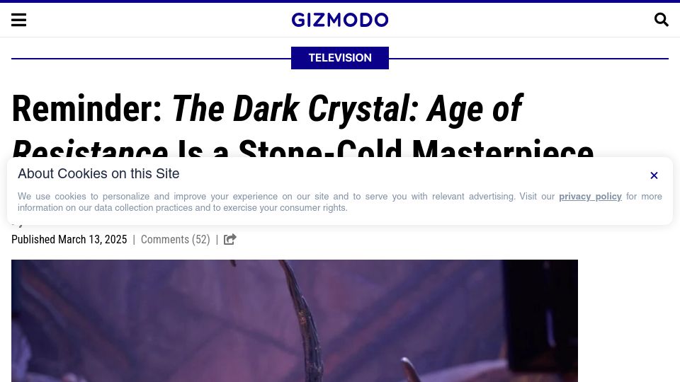 Screenshot of gizmodo.com: The Dark Crystal: Age of Resistance Is a Stone-Cold Masterpiece