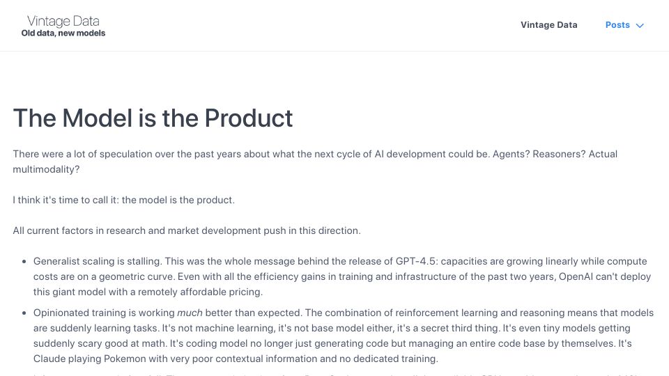 Screenshot of vintagedata.org: The model is the product
