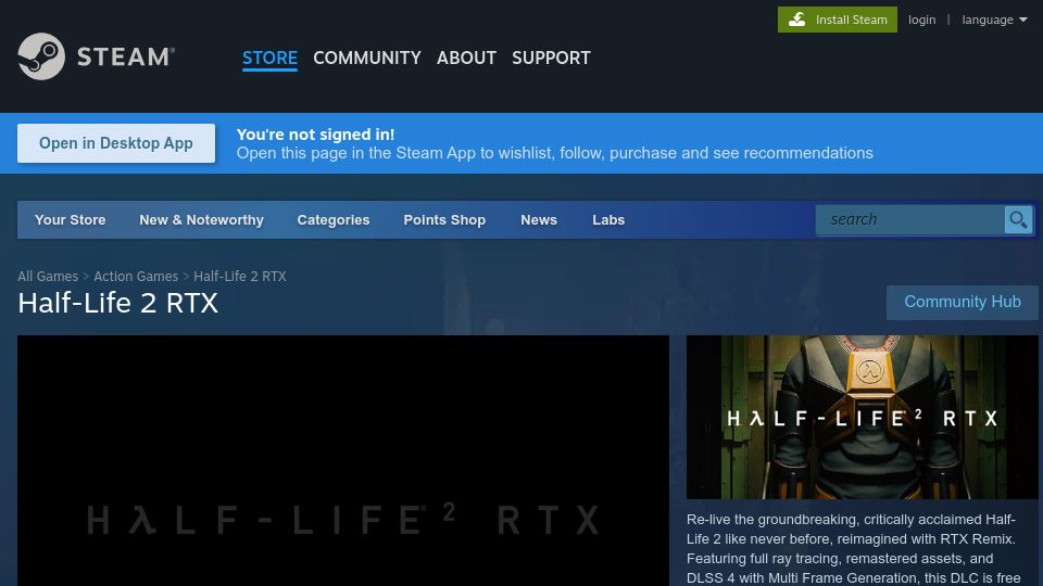 Screenshot of store.steampowered.com: Half-Life 2 RTX
