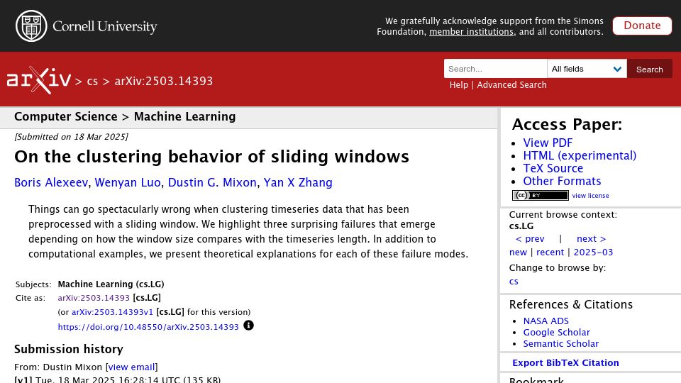 Screenshot of arxiv.org: The clustering behavior of sliding windows