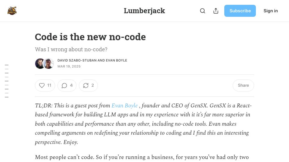 Screenshot of lumberjack.so: Code is the new no code