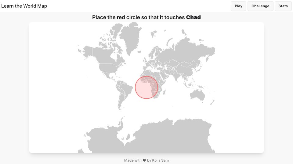 Screenshot of map.koljapluemer.com: Show HN: Learn where countries are on the world map with Spaced Repetition