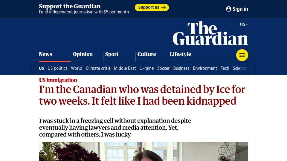 Screenshot of theguardian.com: I'm the Canadian who was detained by ICE for two weeks