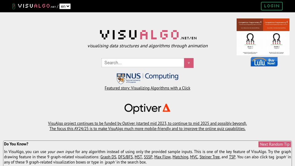 Screenshot of visualgo.net: Visualising data structures and algorithms through animation