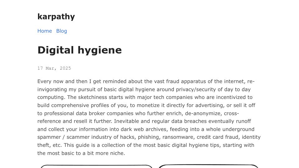 Screenshot of karpathy.bearblog.dev: Digital Hygiene