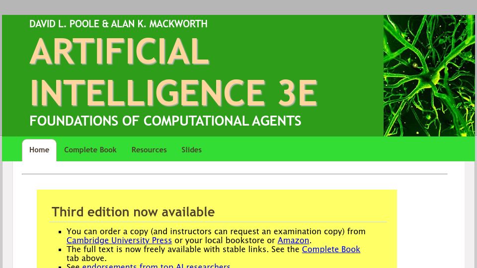 Screenshot of artint.info: Artificial Intelligence: Foundations of Computational Agents