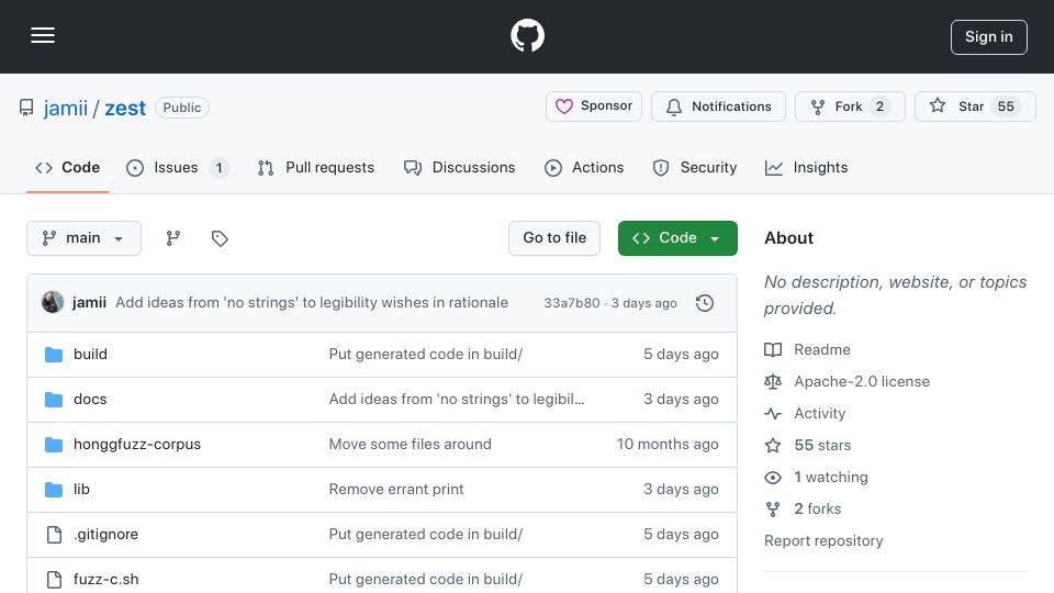 Screenshot of github.com: Zest: a programming language for malleable and legible systems