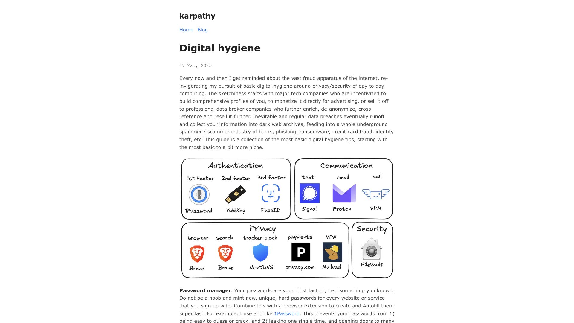 Screenshot of karpathy.bearblog.dev: Digital Hygiene