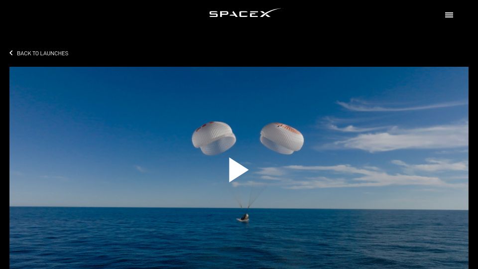 Screenshot of spacex.com: Crew-9 Returns to Earth