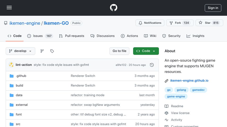Screenshot of github.com: Ikemen-GO: open-source reimplementation of MUGEN