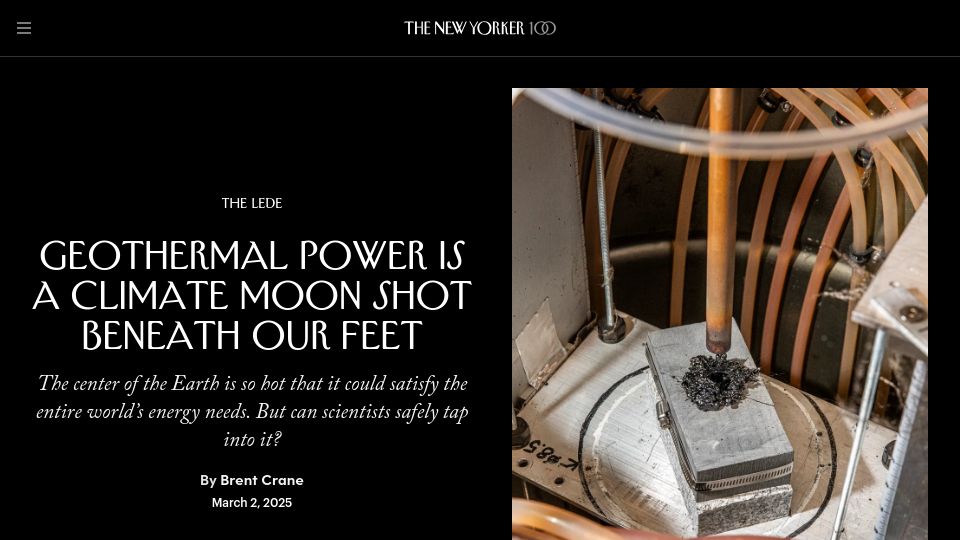 Screenshot of newyorker.com: Geothermal power is a climate moon shot beneath our feet
