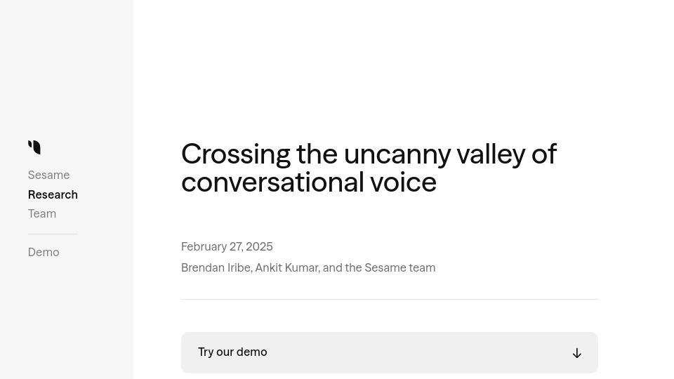 Screenshot of sesame.com: Crossing the uncanny valley of conversational voice