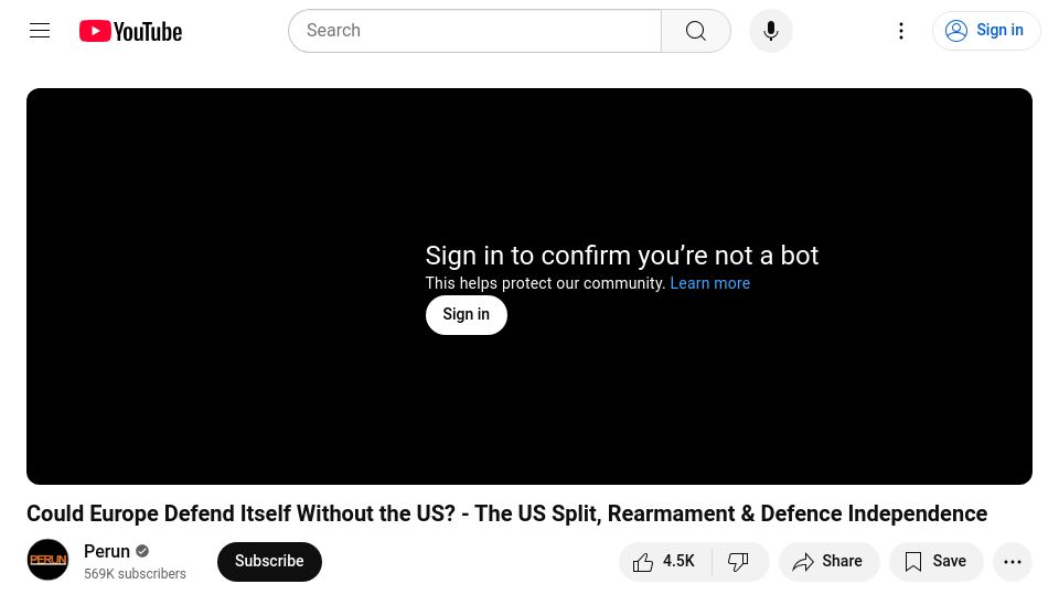 Screenshot of youtube.com: Perun on "could Europe defend itself without US?"