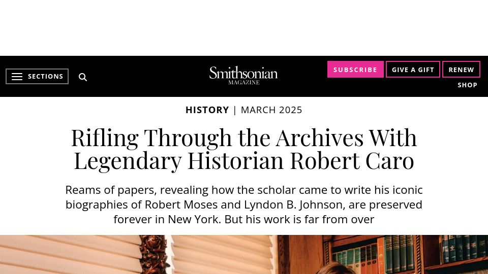 Screenshot of smithsonianmag.com: Rifling through the archives with Robert Caro