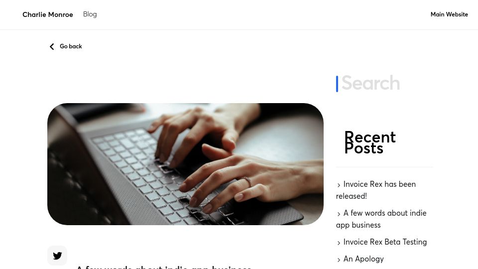 Screenshot of blog.charliemonroe.net: A few words about indie app business