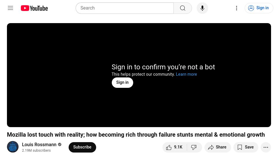 Screenshot of youtube.com: Louis Rossmann opines on the Firefox debacle [video]