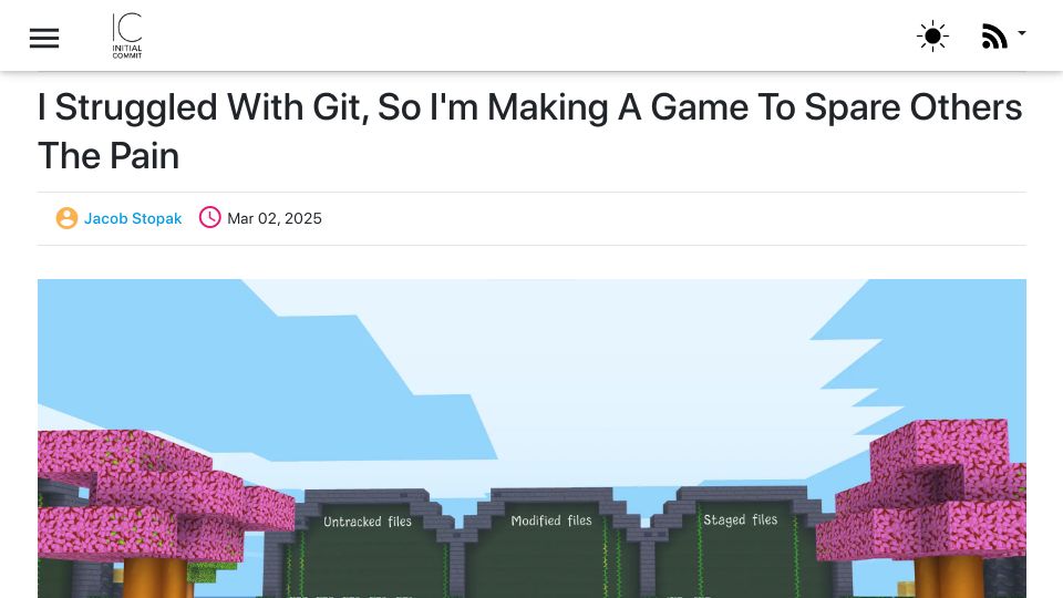 Screenshot of initialcommit.com: I struggled with Git, so I'm making a game to spare others the pain
