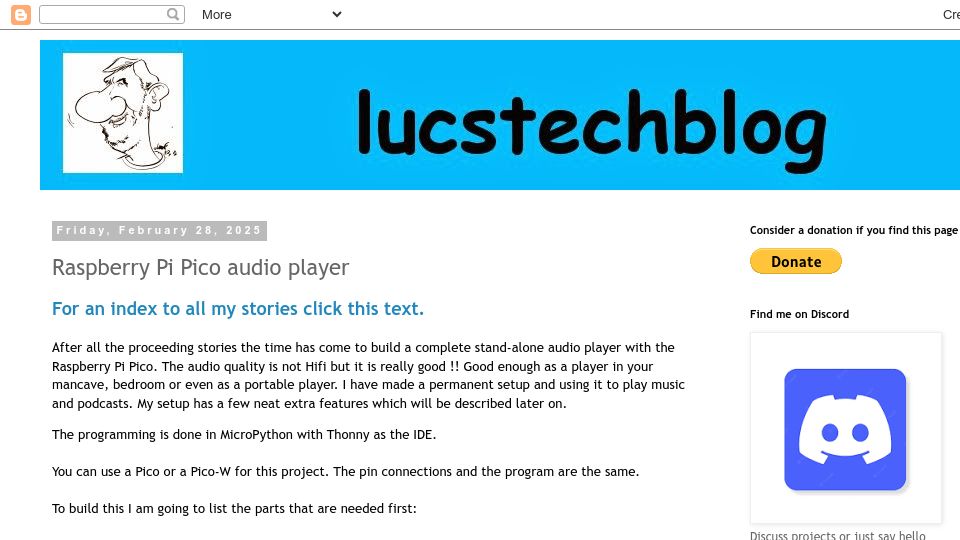 Screenshot of lucstechblog.blogspot.com: Raspberry Pi Pico audio player