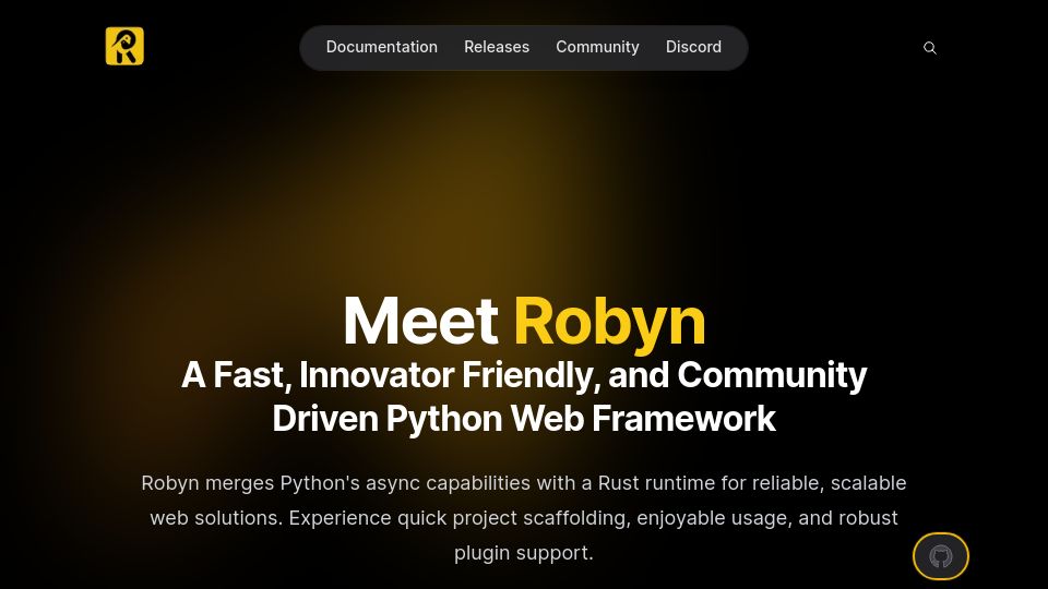 Screenshot of robyn.tech: Show HN: Robyn – “Batman Inspired” Python Web Framework Built with Rust