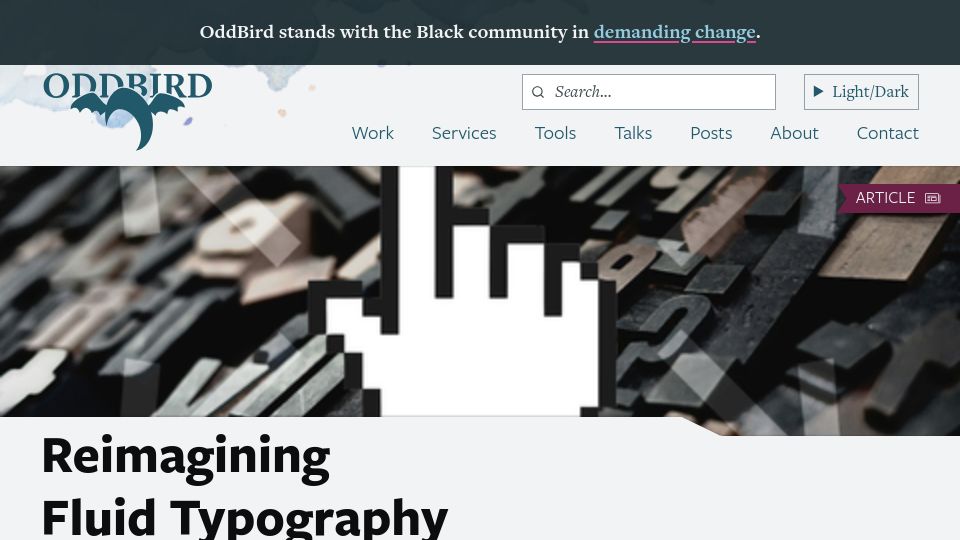 Screenshot of oddbird.net: Reimagining Fluid Typography