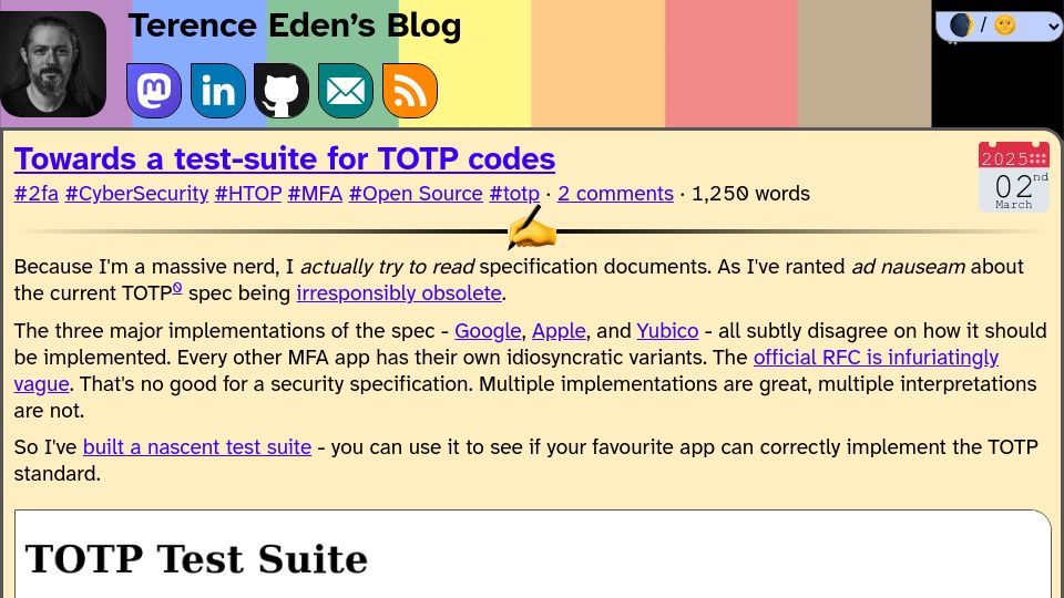 Screenshot of shkspr.mobi: Towards a test suite for TOTP codes
