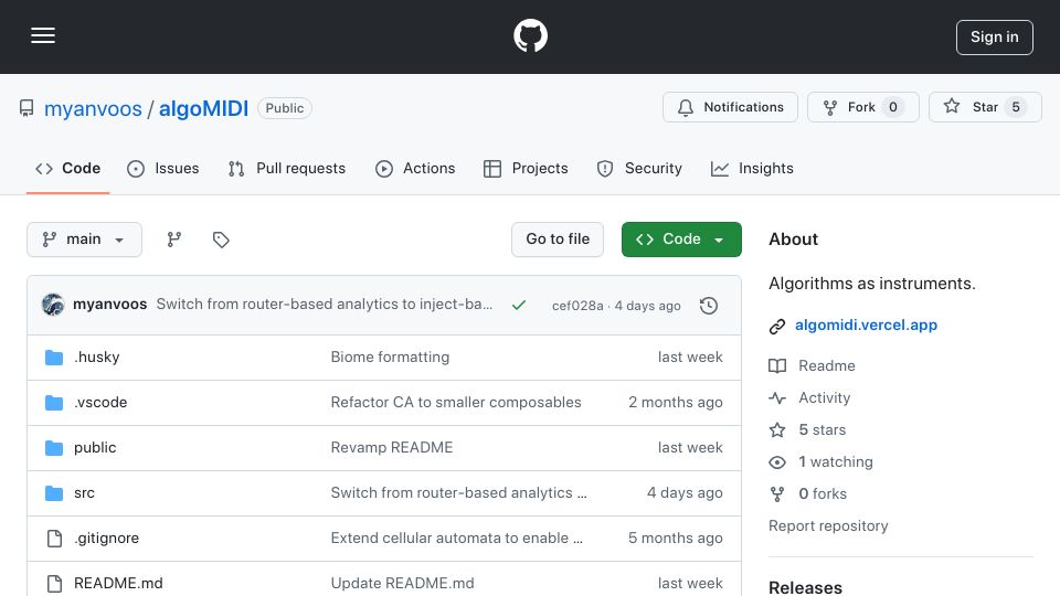 Screenshot of github.com: AlgoMIDI – A Mathematical 'Music Studio'