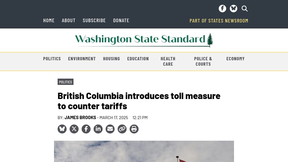 Screenshot of washingtonstatestandard.com: Canada considering charging for road access from USA to Alaska