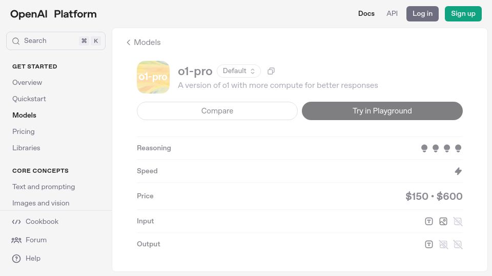Screenshot of platform.openai.com: OpenAI's o1-pro now available via API