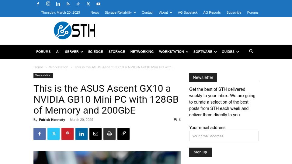 Screenshot of servethehome.com: The Asus Ascent GX10 a Nvidia GB10 Mini PC with 128GB of Memory and 200GbE