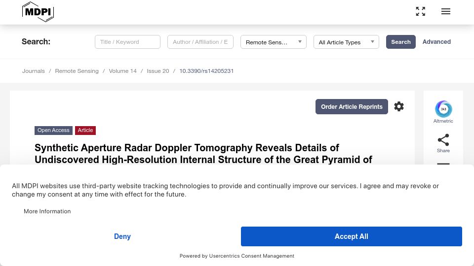 Screenshot of mdpi.com: SAR-DT Reveals Internal Structure of the Great Pyramid of Giza