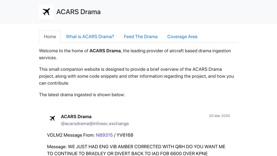 Screenshot of acarsdrama.com: ACARS Drama